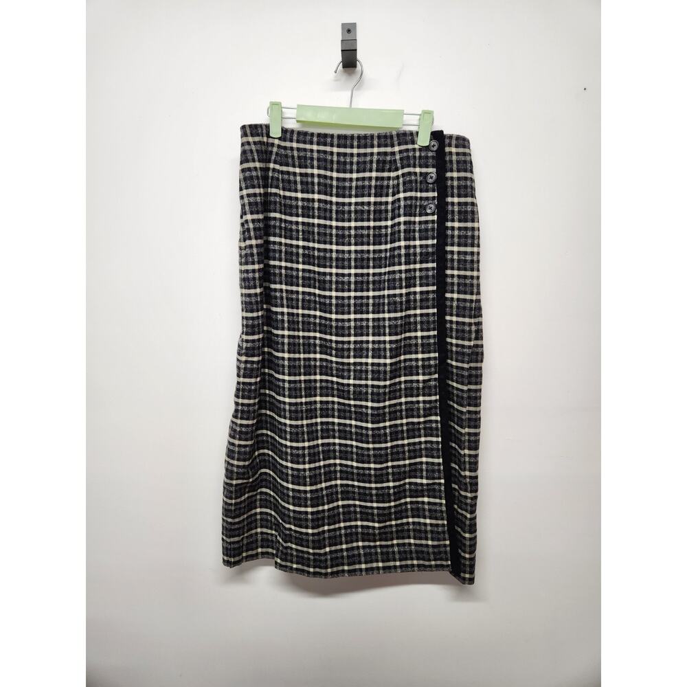 Vintage Talbots Women's Midi Plaid Straight/Pencil Wrap Skirt, Sz 16 Black/Cream